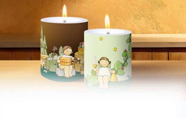 Grußkarten, Kerzen und Servietten