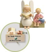 Margeritenengel auf Bank, mit Mädchen