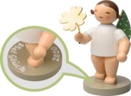 Glücksbote, Engel mit Kleeblatt, vergoldet 