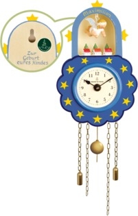 Wanduhr, blau, mit Schwebeengel