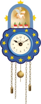 Wanduhr, blau, mit Schwebeengel, letztmalig 2025