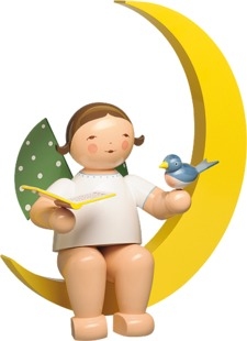 Engel mit Liederbuch und Vogel, im Mond, groß