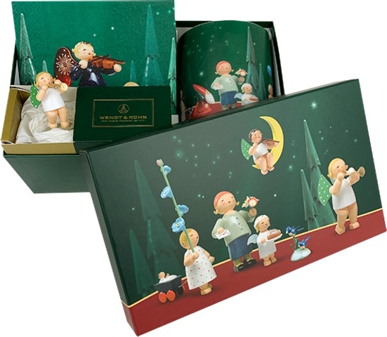 Geschenkbox "Geburtstagszug", im Set, mit Kerze, Serviette und Engel mit Trompete